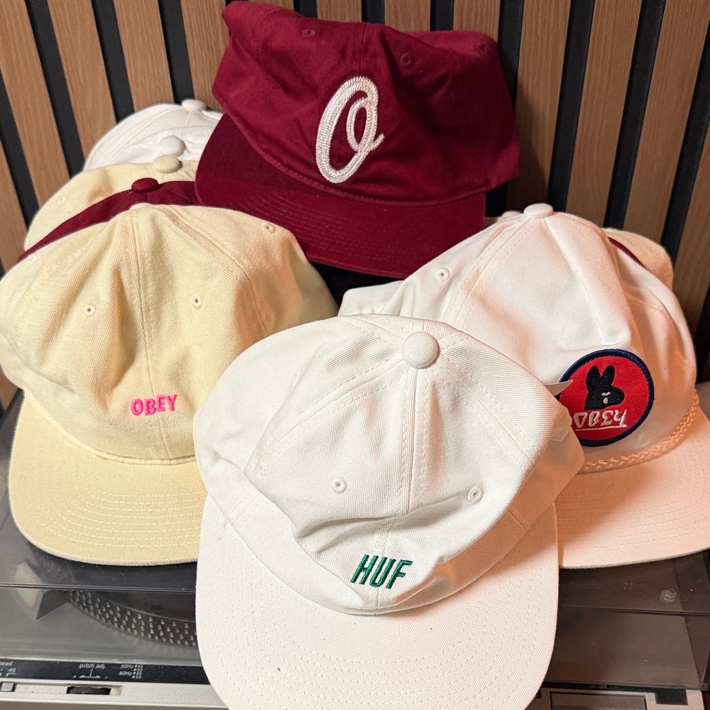 Obey Red and Cream Caps Collection